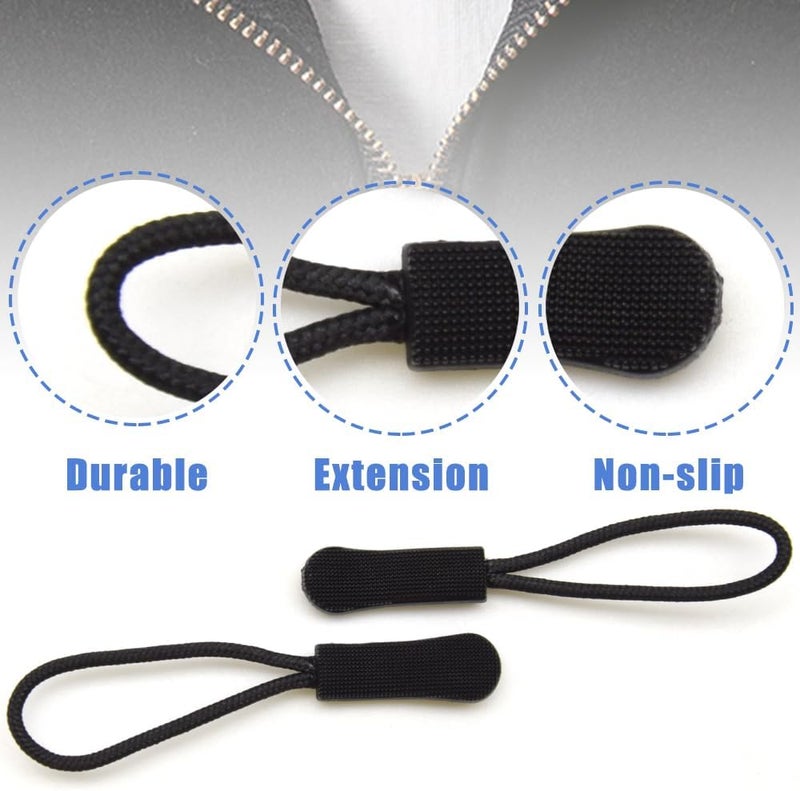 Ruidee 50 Pieces Zipper Pulls Zipper Tabs Zipper Pull Cord Extender Replacement Zipper Pulls for Backpacks, Jackets, Luggage, Purses, Handbags（Black） - Image 3
